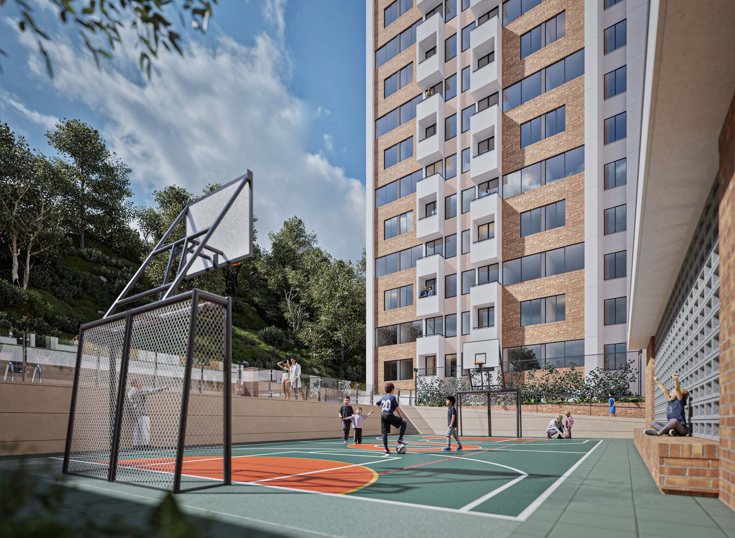 Render de la cancha múltiple