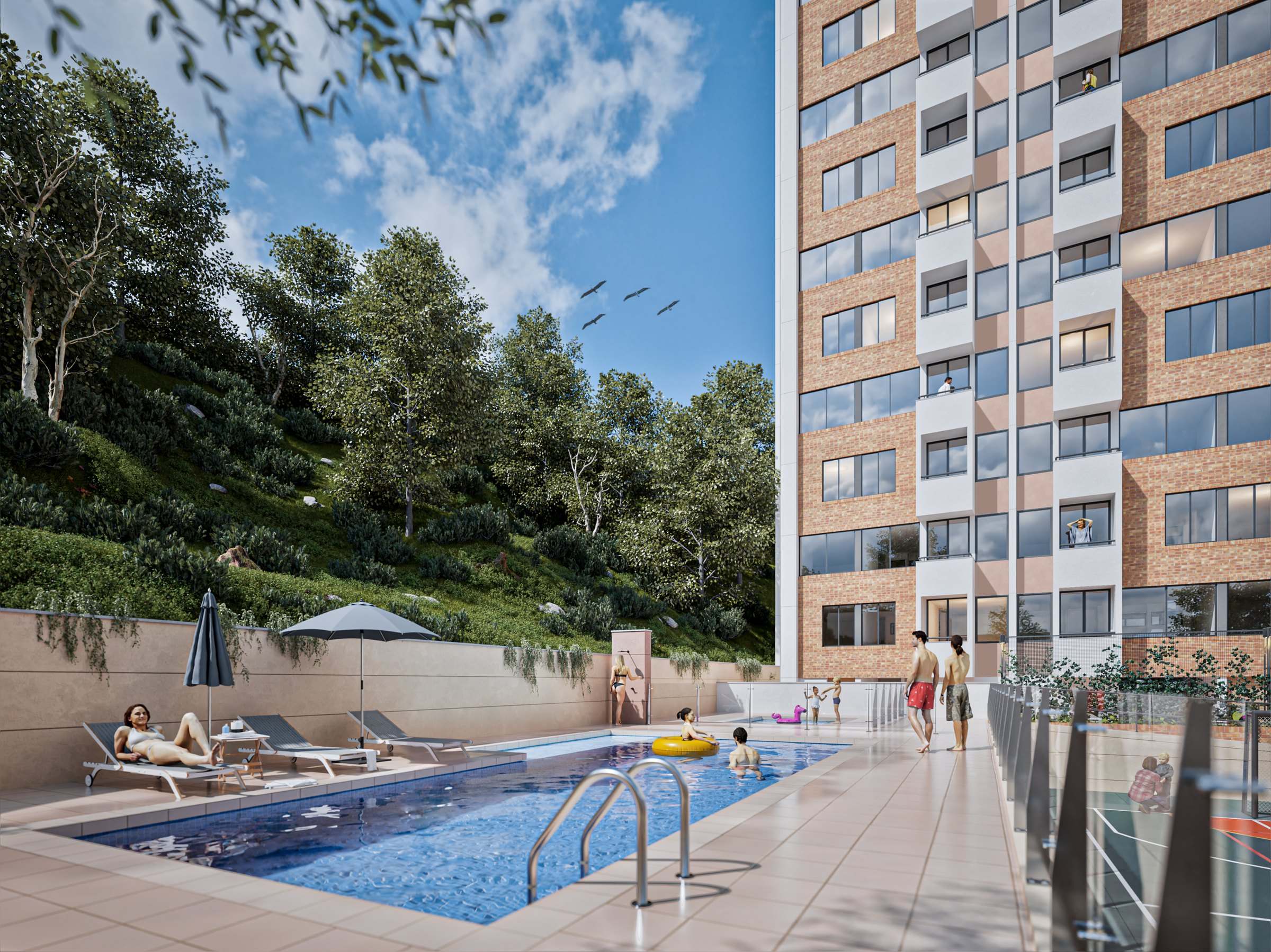 Render de las piscinas de Balcones del Llanito