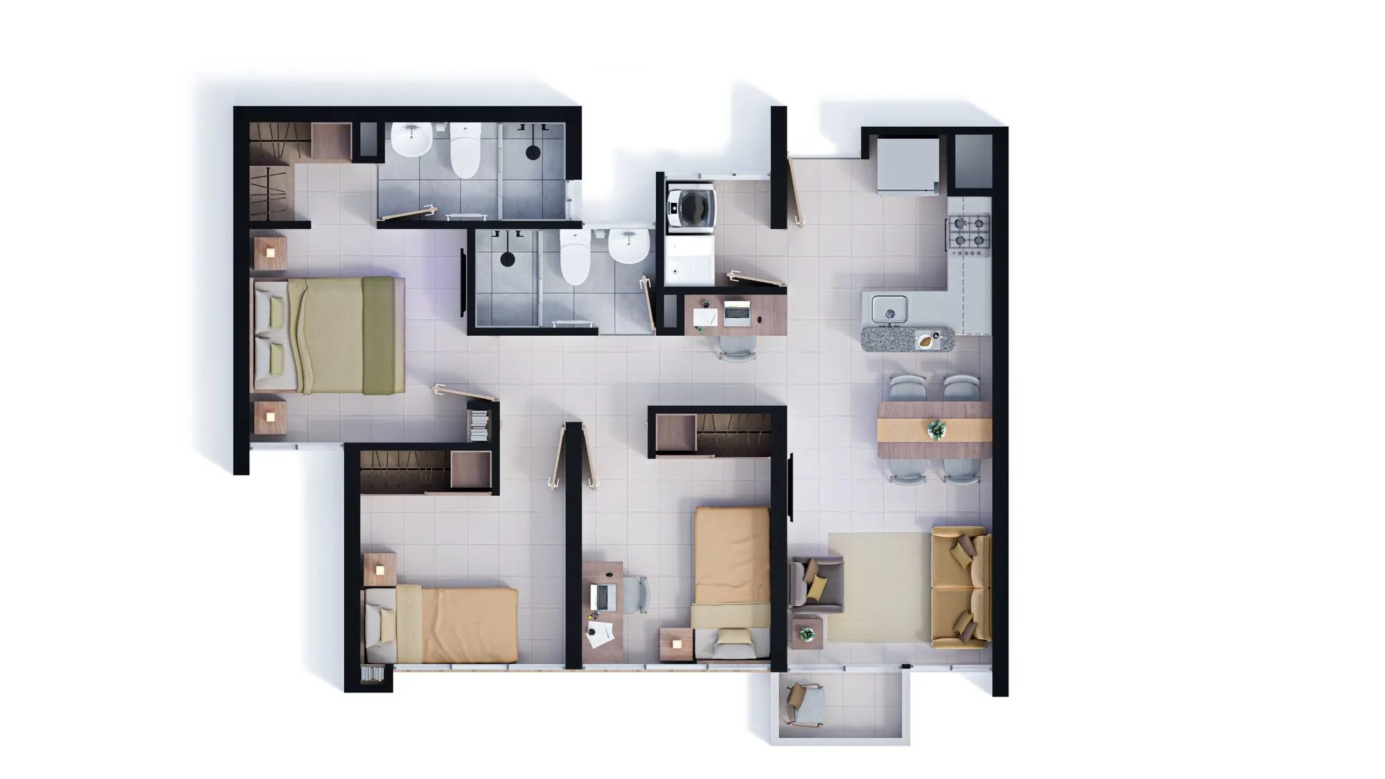 Plano del apartamento tipo 2 de Balcones del Llanito, 3 habitaciones