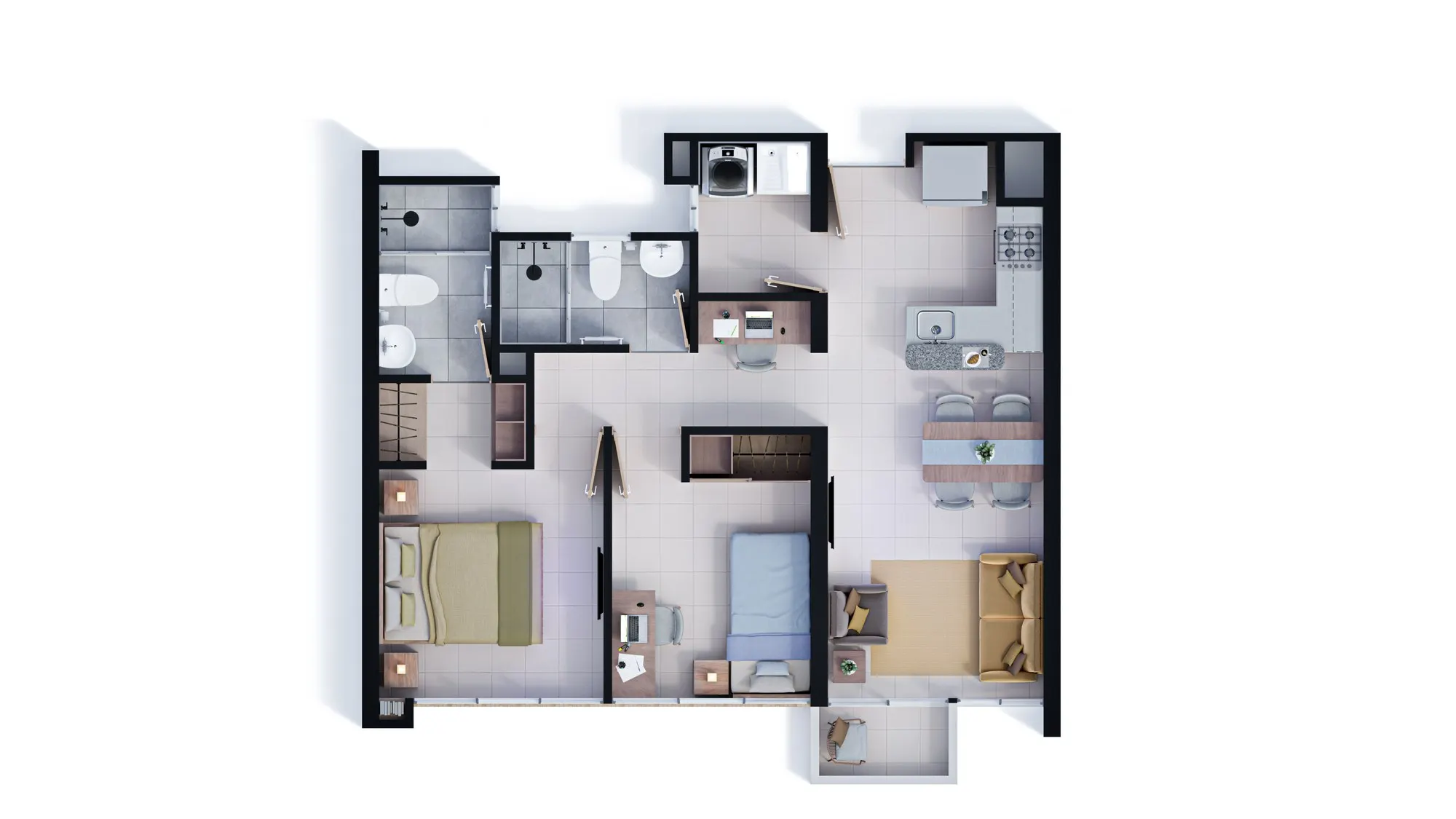 Plano del apartamento tipo 4 de Balcones del Llanito, 2 habitaciones
